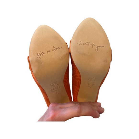 Mimco orange Size 41 leather platform heels with velvet and metal bow - new - Picture 4 of 4